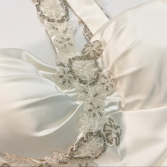 Cache Ivory Pearl Ruched Dress Satin Single Strap Beaded Bridal Engagement Sz 4 - Picture 4 of 8